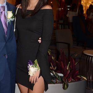 Black off the shoulder fitted dress